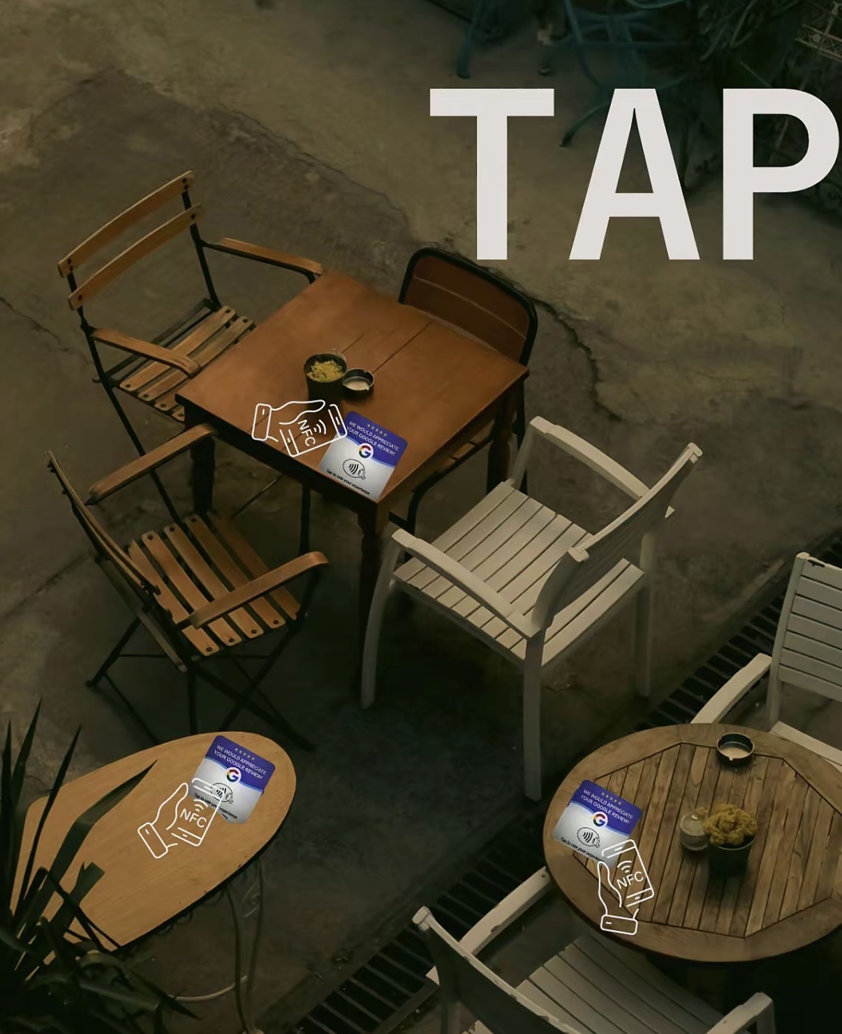 NFC cards on café tables